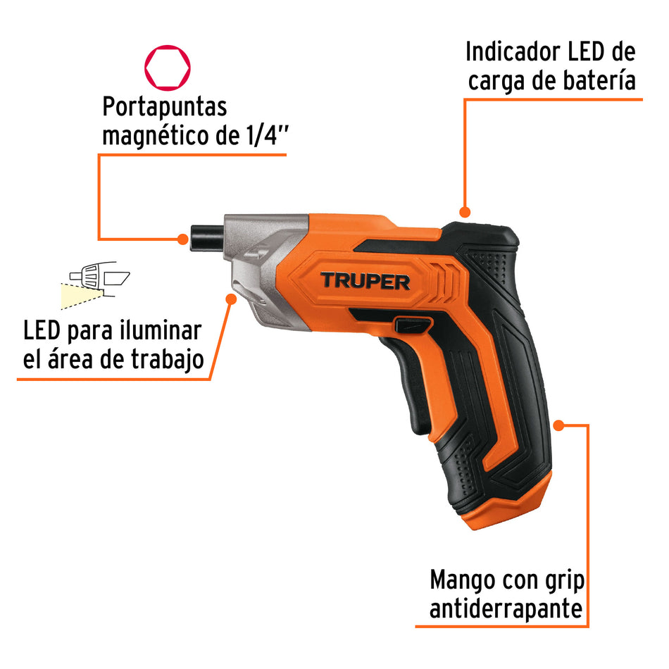 Destornillador inal. 3.6V, TRUPER PRO Caja con 2, 17033