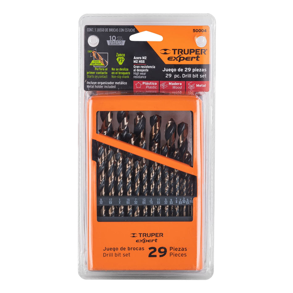 Juego de 29 brocas HSS para metal en estuche, Truper Expert, 50004