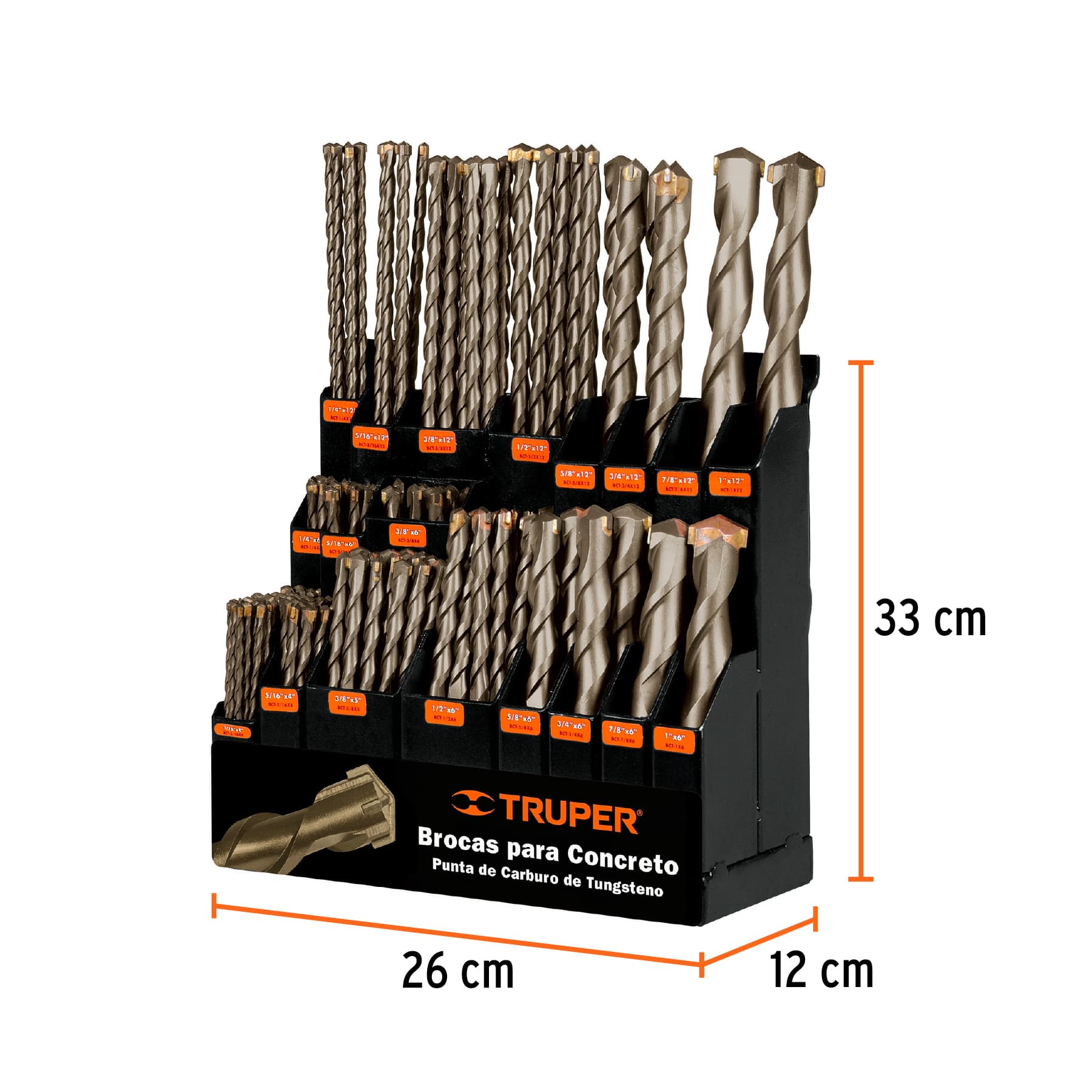 Exhibidor despachador con brocas para concreto, Truper, 50352