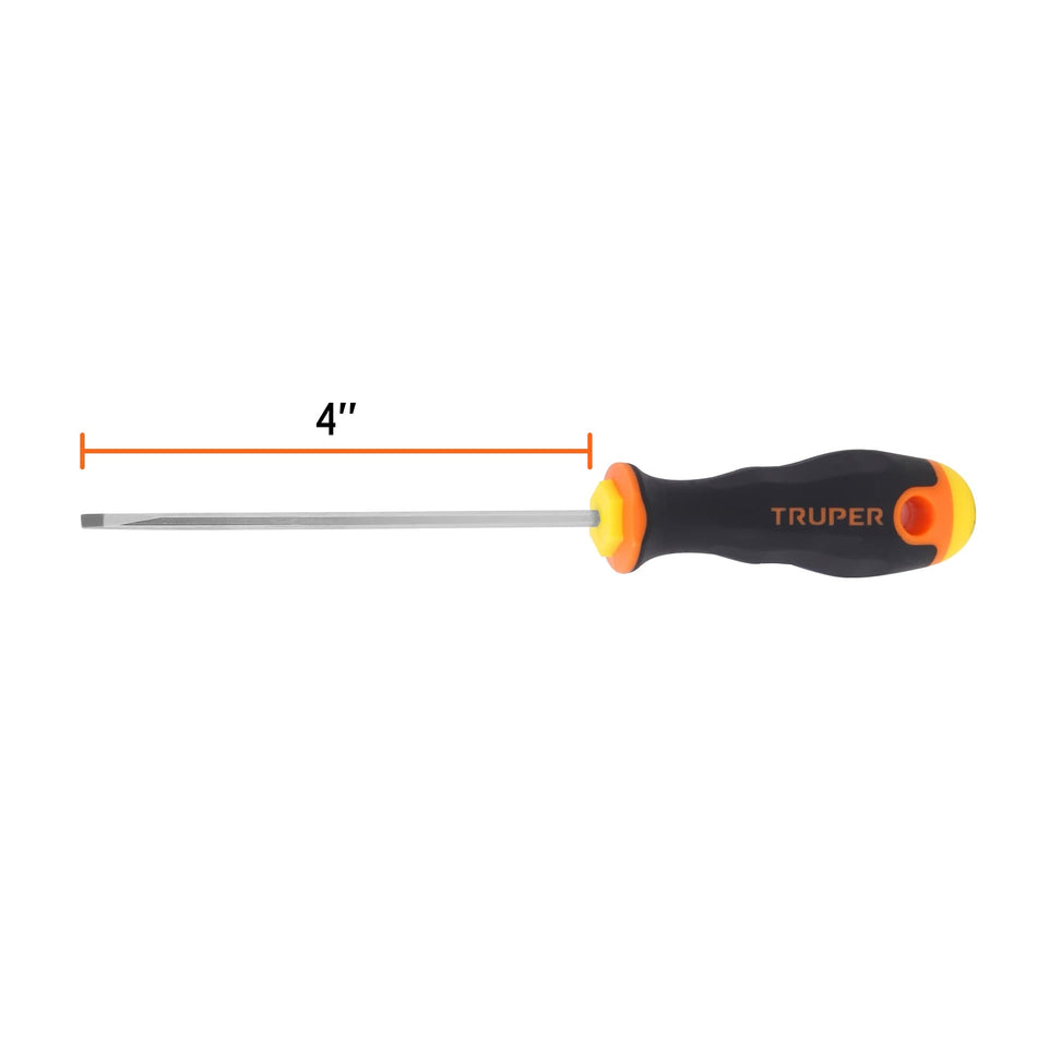 Desarmador cabinet 1/8' x 4' mango Comfort Grip, Truper Caja con 6, 14019