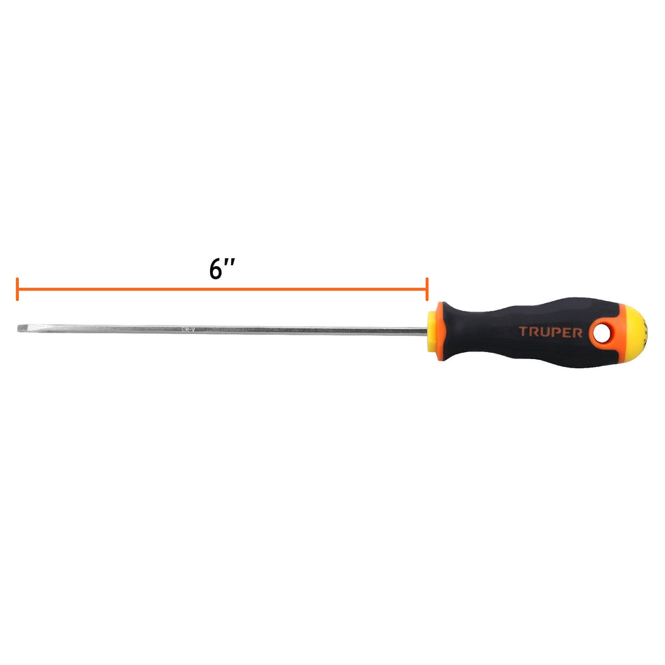 Desarmador cabinet 1/8' x 6' mango Comfort Grip, Truper Caja con 6, 14025