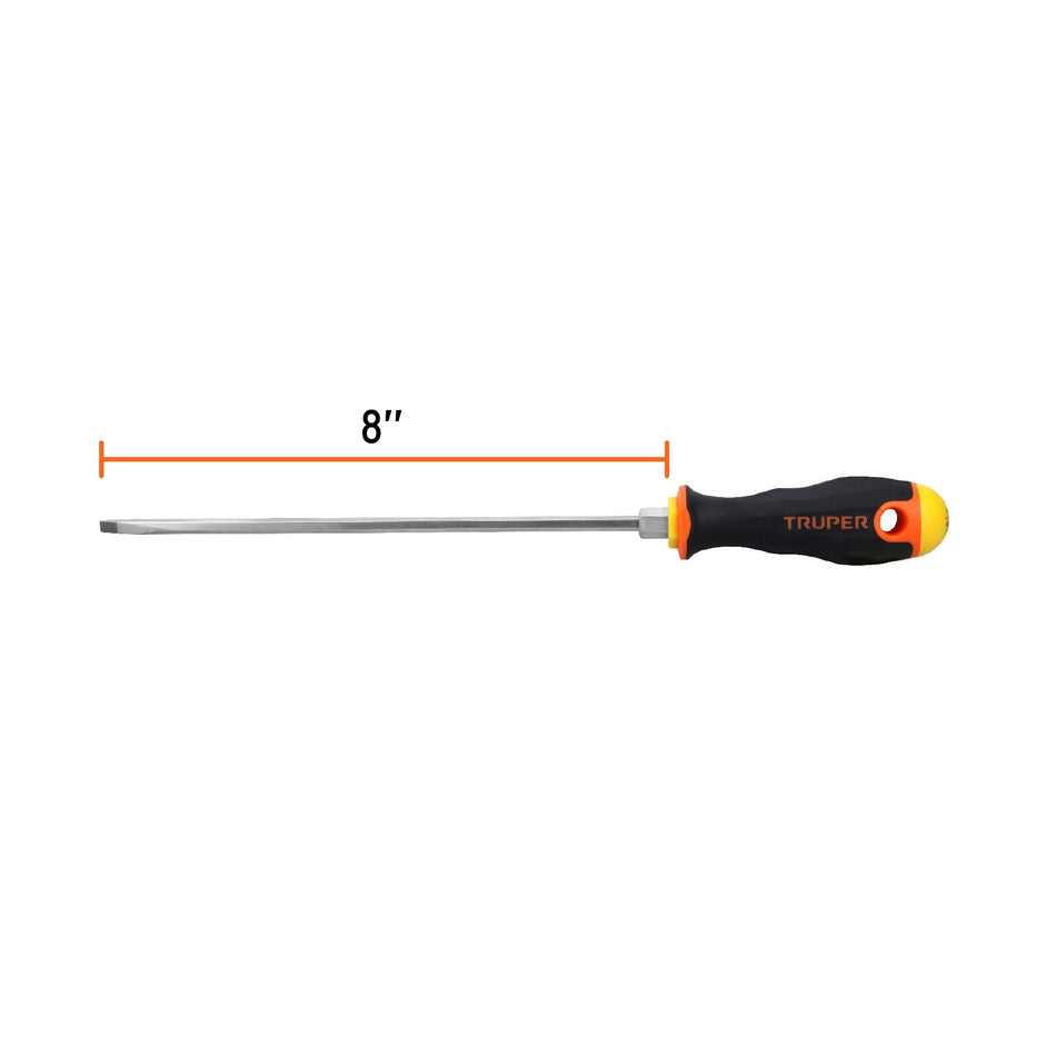 Desarmador cabinet 3/16' x 8' mango Comfort Grip, Truper Caja con 6, 14043