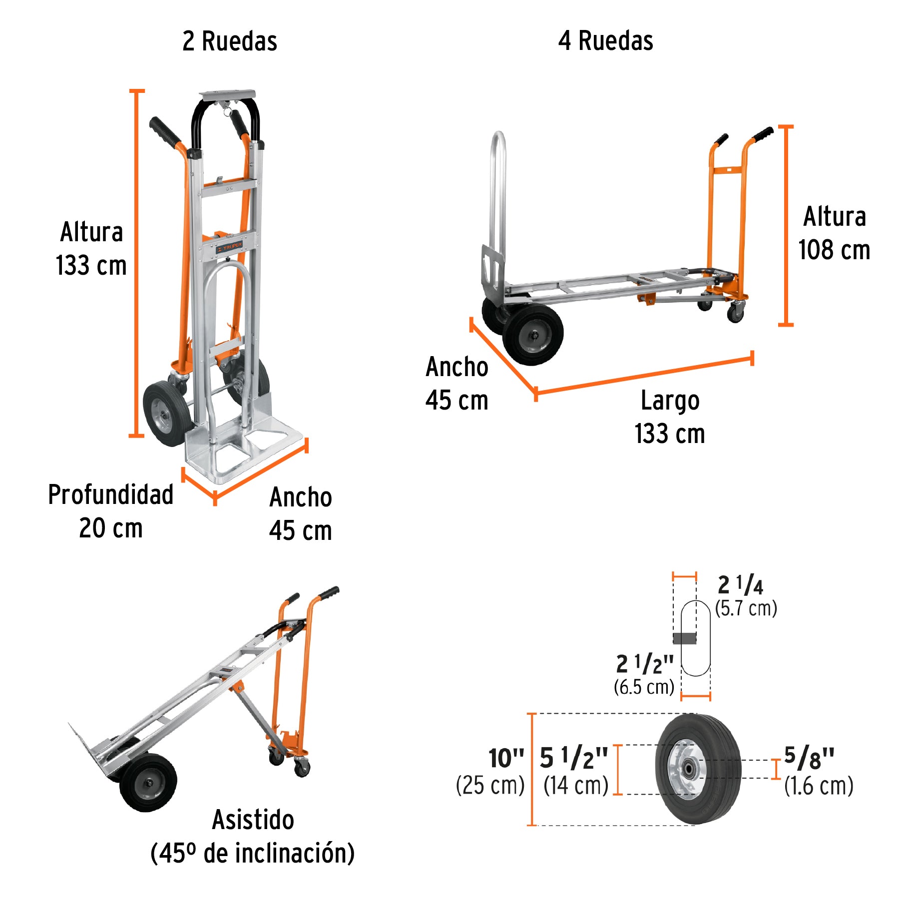 Diablo convertible de aluminio 3 en 1, Truper, 16188