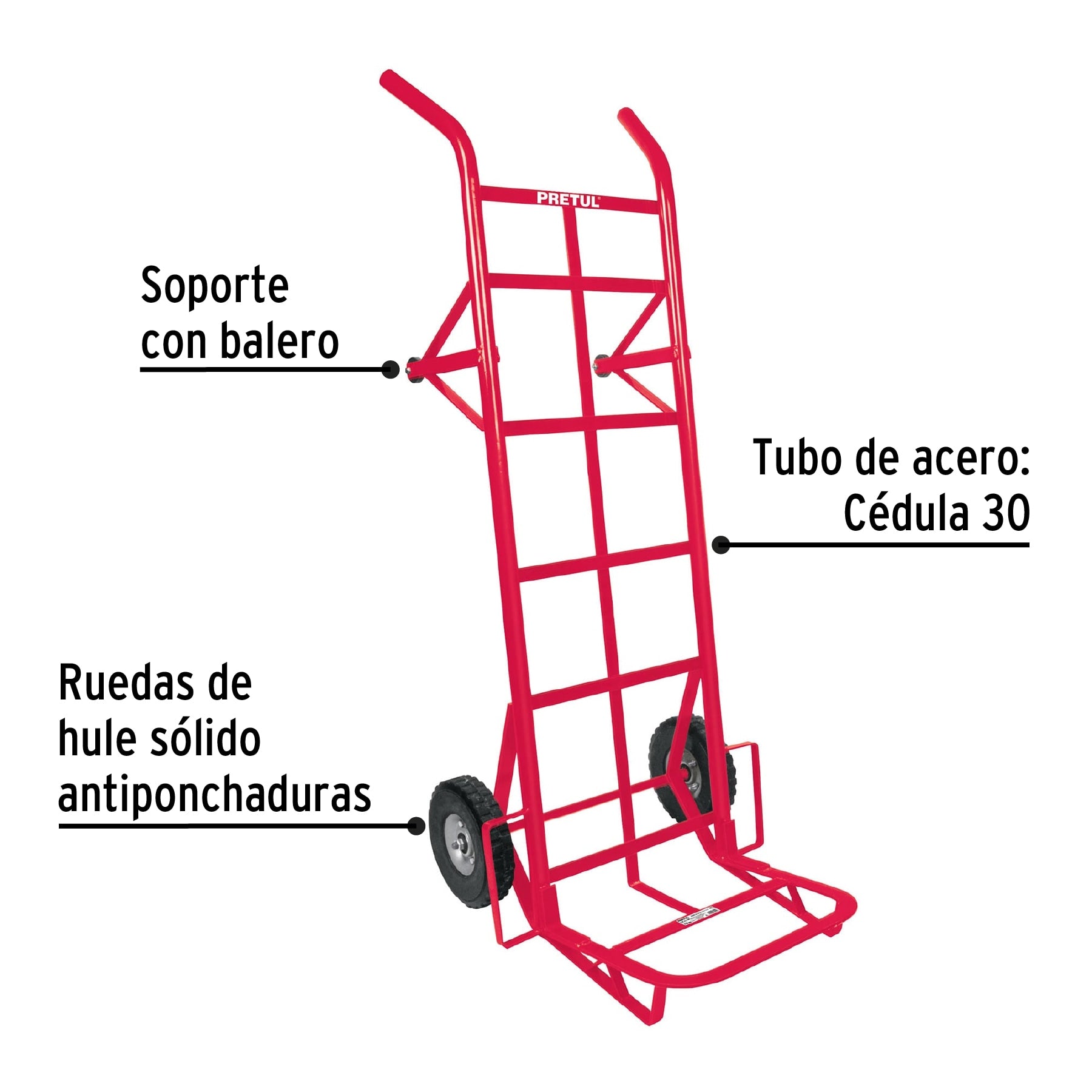 Diablo de carga de 450 kg, ruedas sólidas, doble balero, 44479