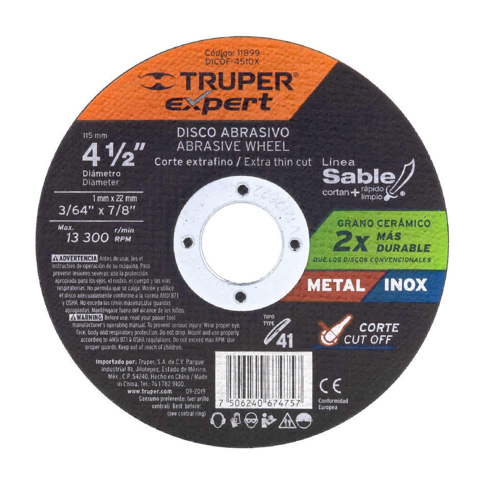 Disco Tipo 41 de 4-1/2' x 1 mm corte fino de metal, Expert Caja con 5, 11899