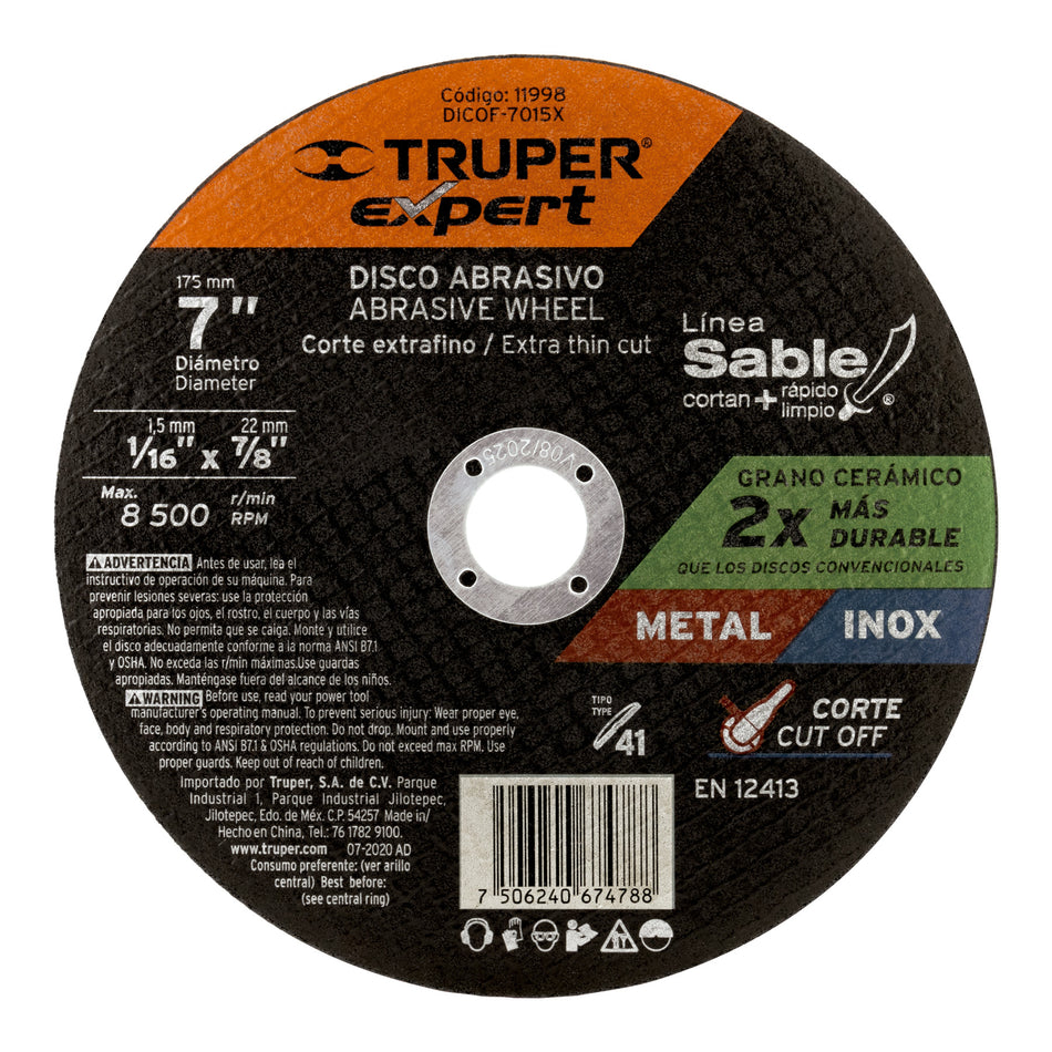 Disco Tipo 41 de 7' x 1.5 mm corte fino de metal, Expert Caja con 5, 11998