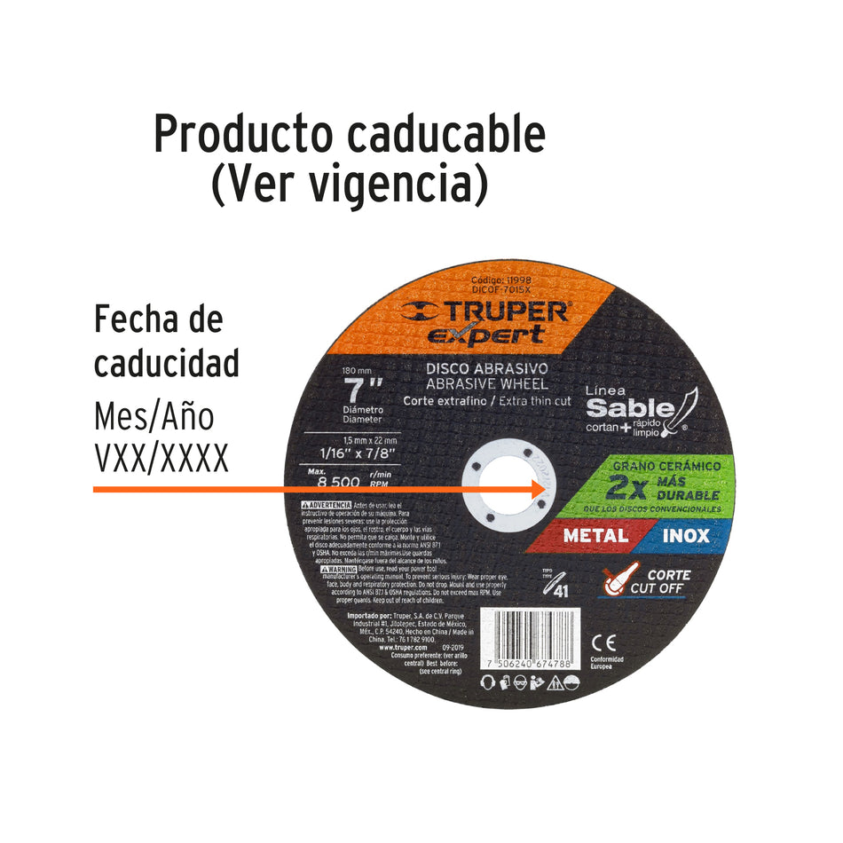 Disco Tipo 41 de 7' x 1.5 mm corte fino de metal, Expert Caja con 5, 11998