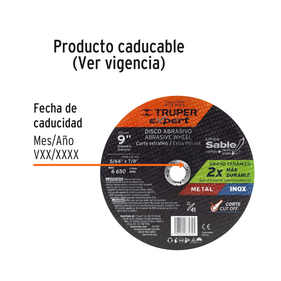 Disco Tipo 41 de 9' x 2 mm corte fino de metal, Expert Caja con 5, 11999