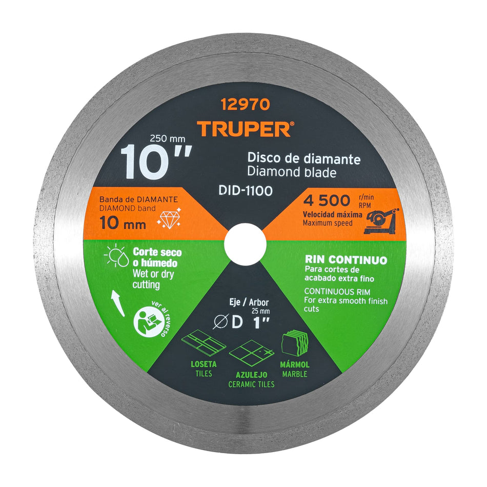 Disco de diamante de 10' x 2.2 mm rin continuo, Truper, 12970