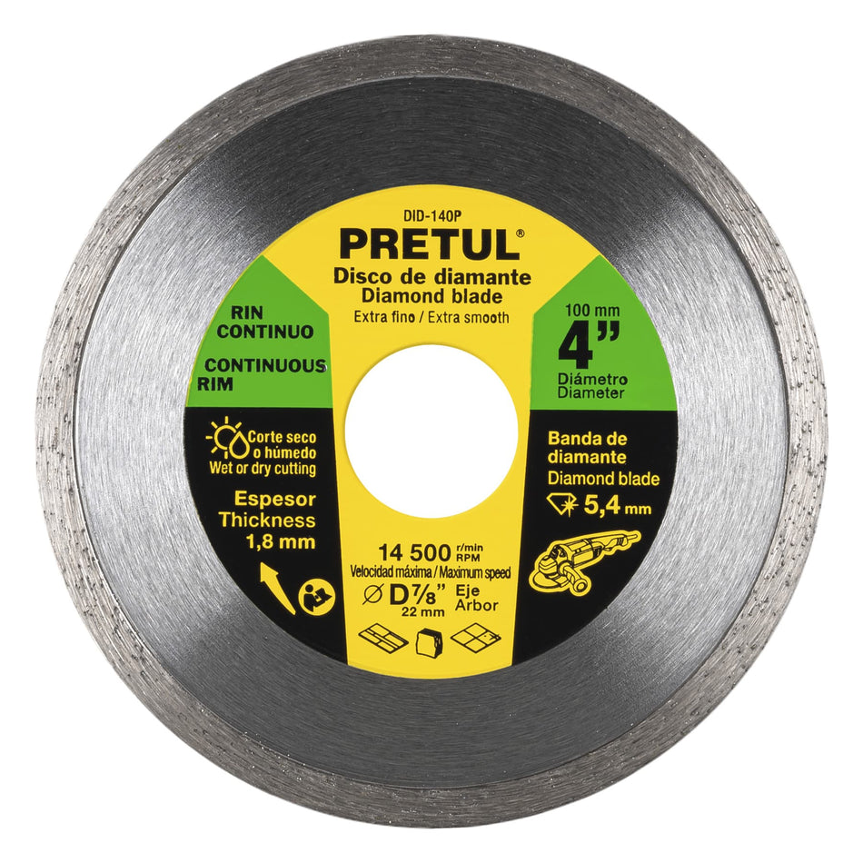 Disco de diamante de 4' x 1.8 mm rin continuo, Pretul Caja con 4, 21001