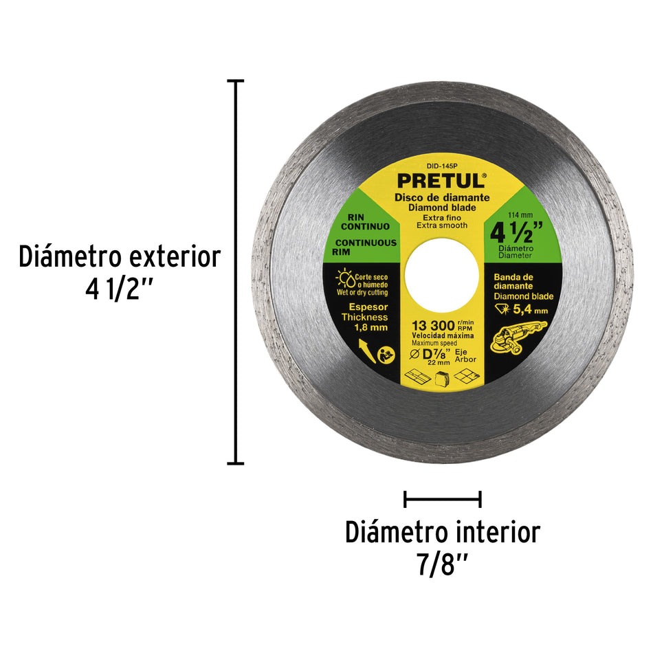 Disco de diamante de 4-1/2' x 1.8 mm rin continuo, Pretul Caja con 4, 21009