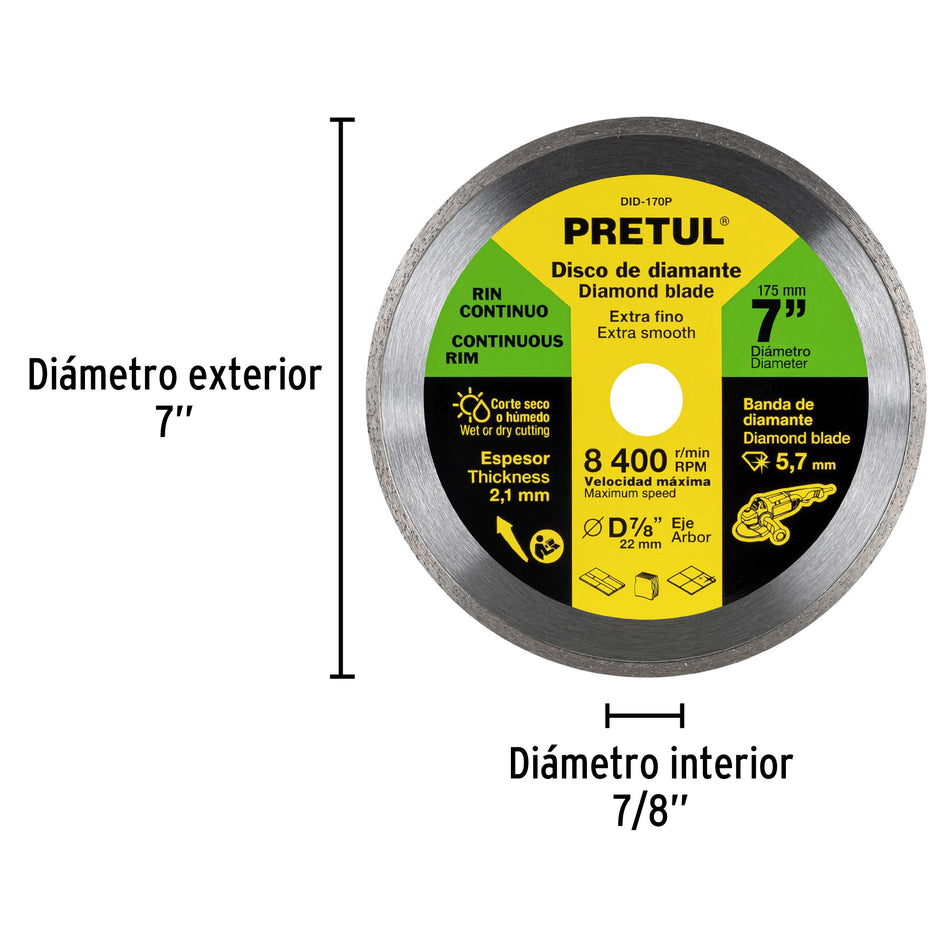 Disco de diamante de 7' x 2.1 mm rin continuo, Pretul Caja con 2, 21000