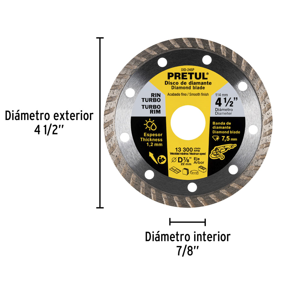 Disco de diamante de 4-1/2' x 1.2 mm rin turbo, Pretul Caja con 4, 27017