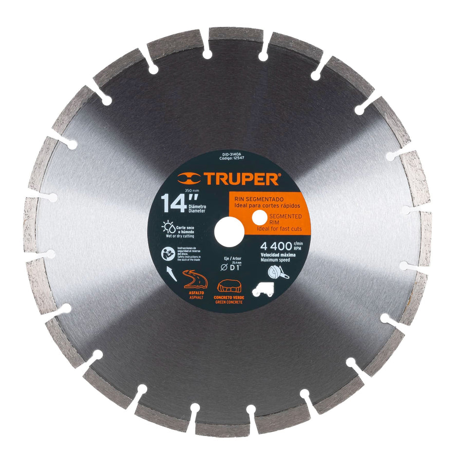 Disco de diamante de 14' x 2.8 mm corte asfalto y concreto, 12547