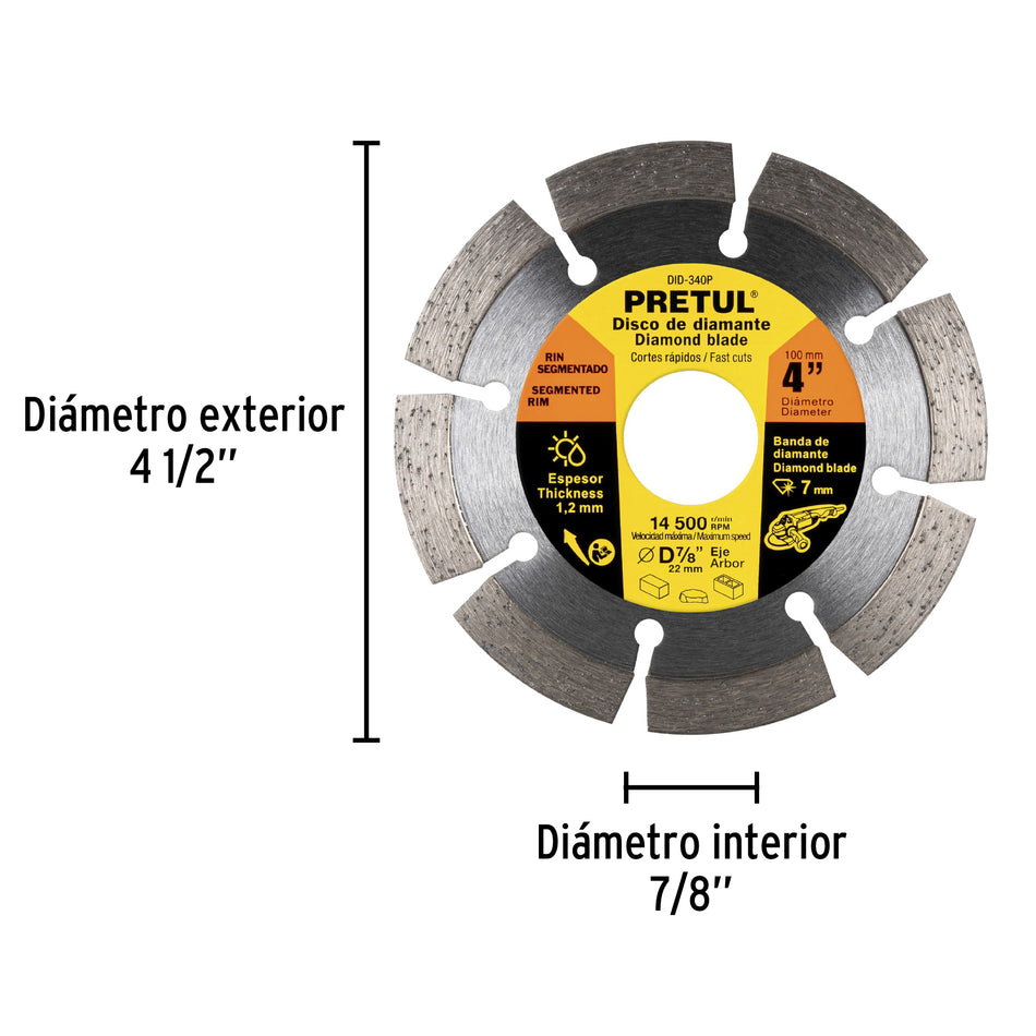 Disco de diamante de 4' x 1.2 mm rin segmentado, Pretul Caja con 2, 27031
