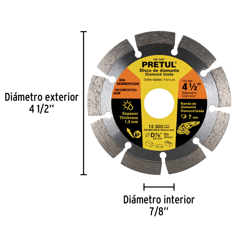 Disco de diamante de 4-1/2' x 1.2 mm rin segmentado, Pretul Caja con 4, 27032
