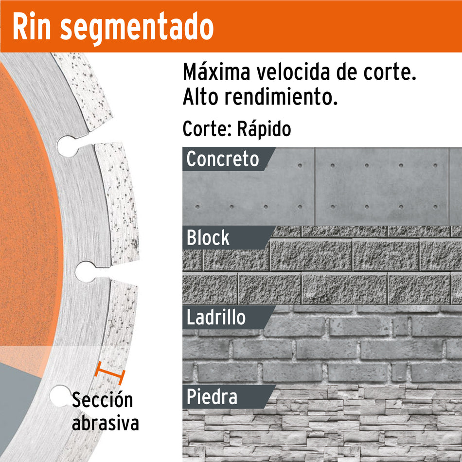 Disco de diamante de 4-1/2' x 2.1 mm rin segmentado, Truper Caja con 4, 11582