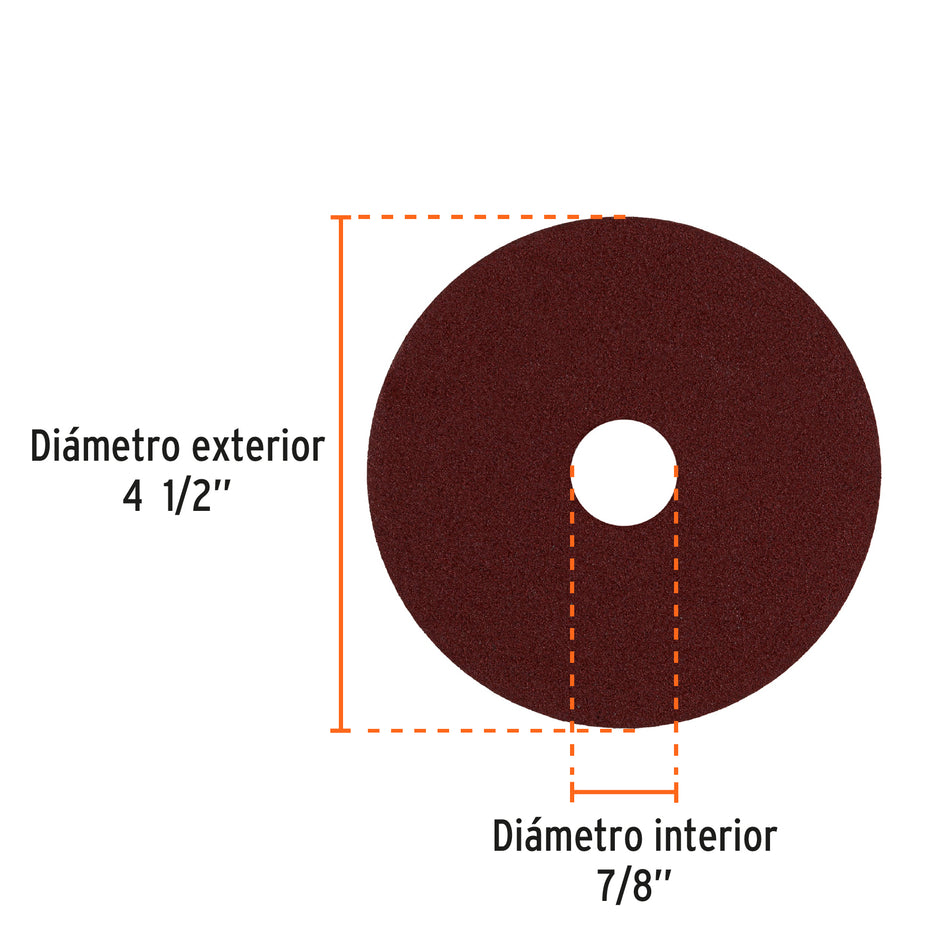 Disco lija 4-1/2' con respaldo de fibra, grano 120, Truper Caja con 5, 100128