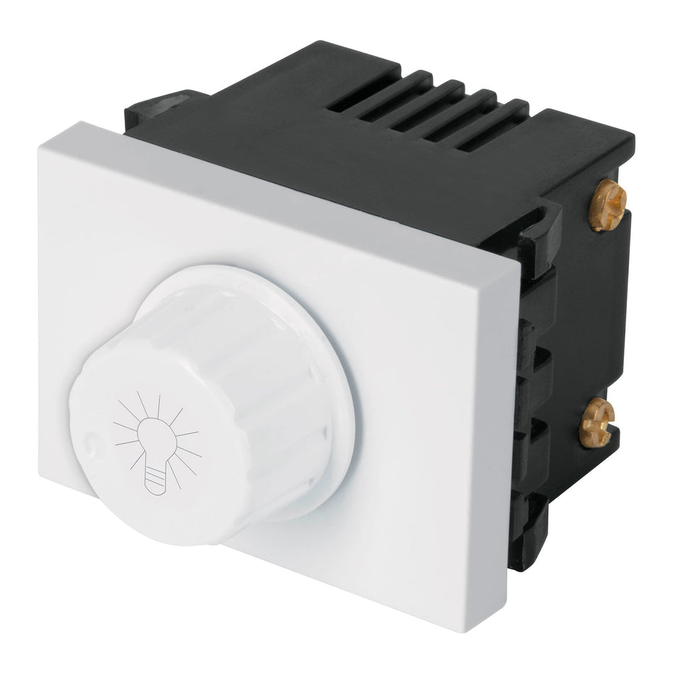 Dimmer giratorio, 1.5 módulos, línea Española, color blanco Caja con 12, 47054