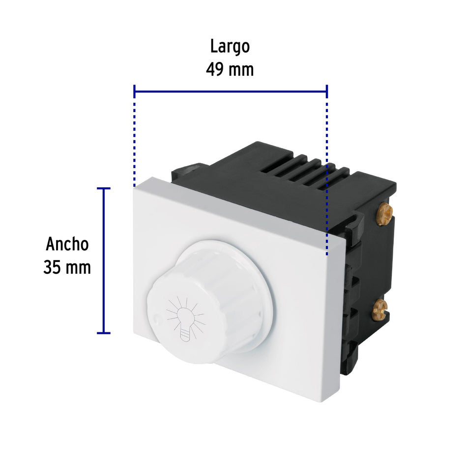 Dimmer giratorio, 1.5 módulos, línea Española, color blanco Caja con 12, 47054