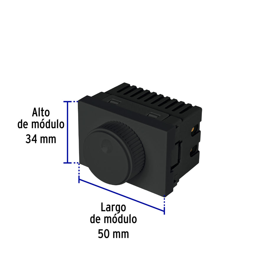 Dimmer giratorio negro de 1.5 módulos, línea Lisboa, Volteck Caja con 12, 47886