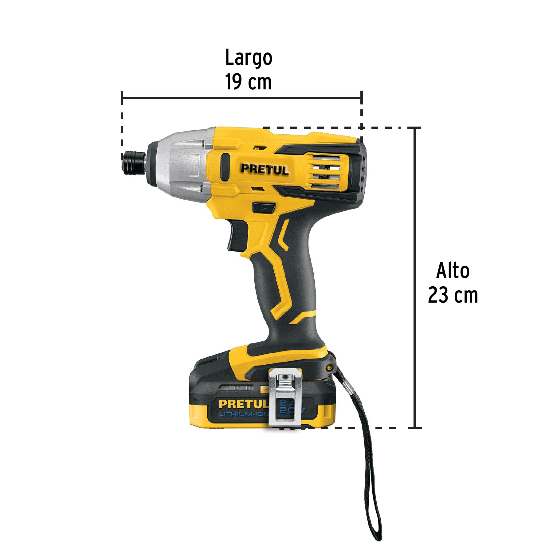 Destornillador de impacto inalámbrico 1/4', 20V, PRETUL, 28269