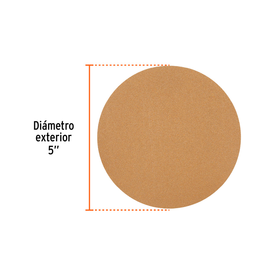 Caja 5 discos de lija p/madera 5' grano 120, velcro, s/perf. Caja con 5, 103424