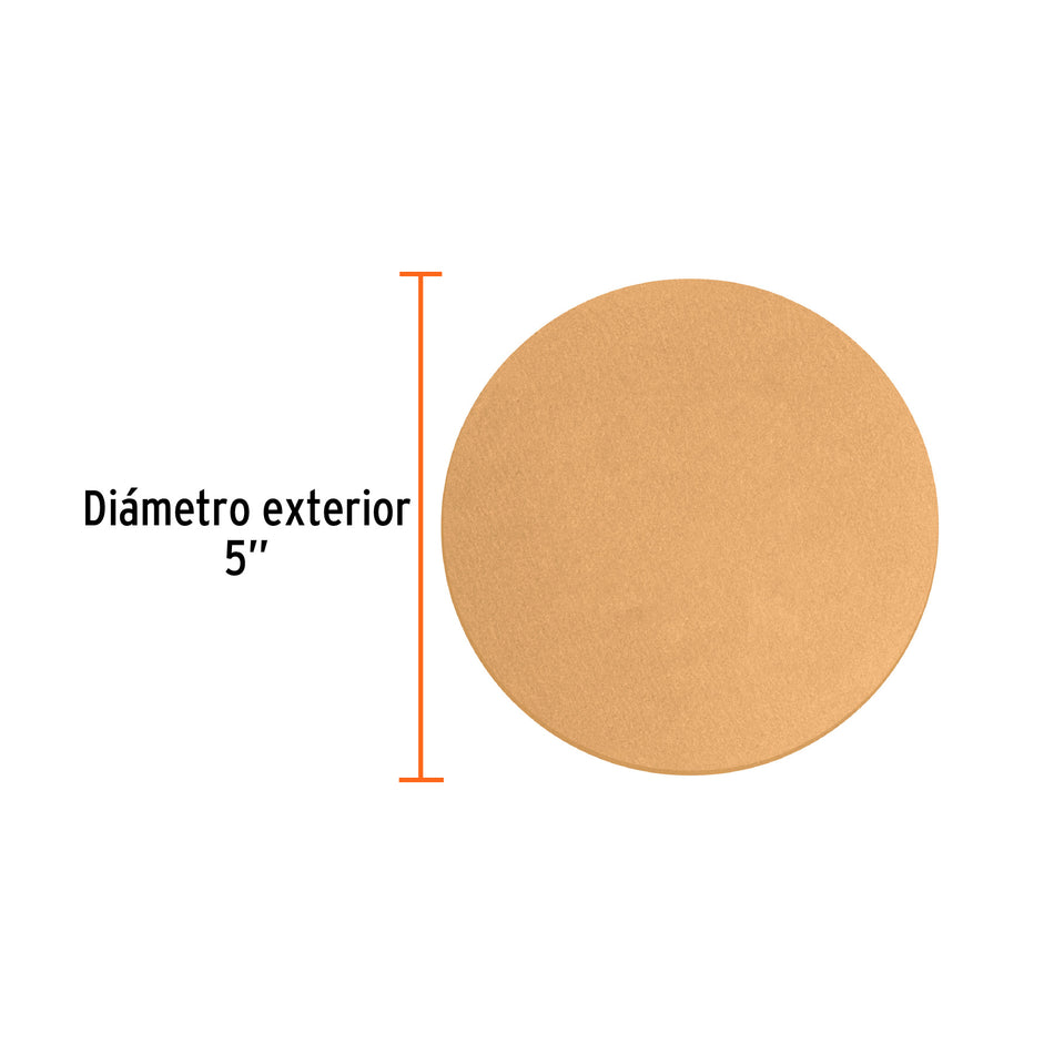 Caja 5 discos de lija p/madera 5' grano 400, velcro, s/perf. Caja con 5, 103430