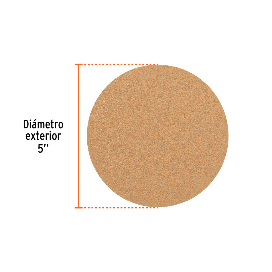 Caja 5 discos de lija p/madera 5' grano 40, velcro, s/perf. Caja con 5, 103419