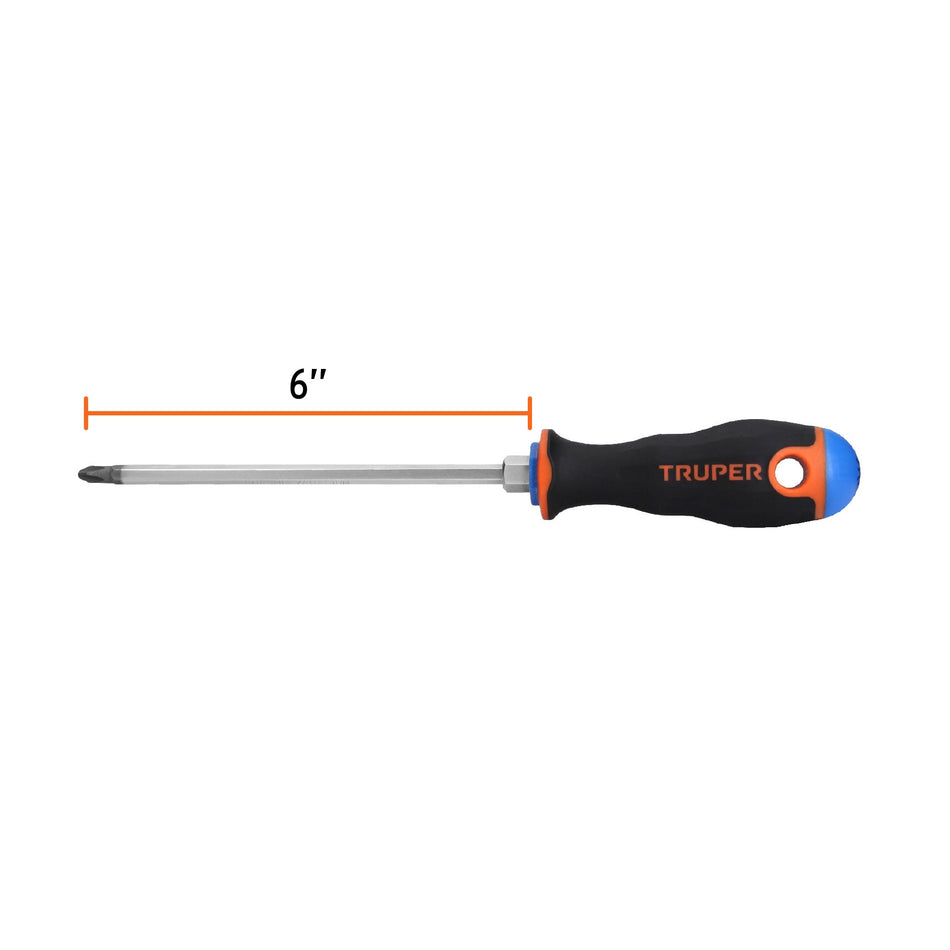 Desarmador de cruz 1/4' x 6' mango Comfort Grip, Truper Caja con 6, 14079