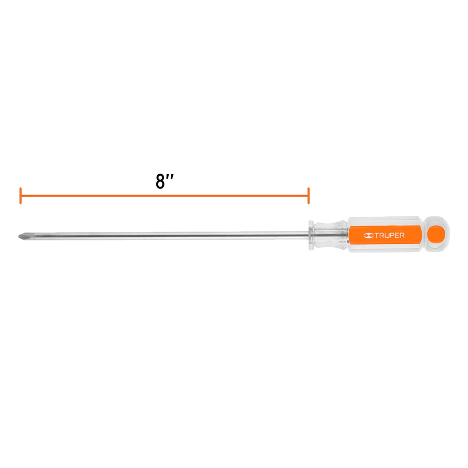Desarmador de cruz 1/4' x 8' mango de acetato, Truper Caja con 6, 14080