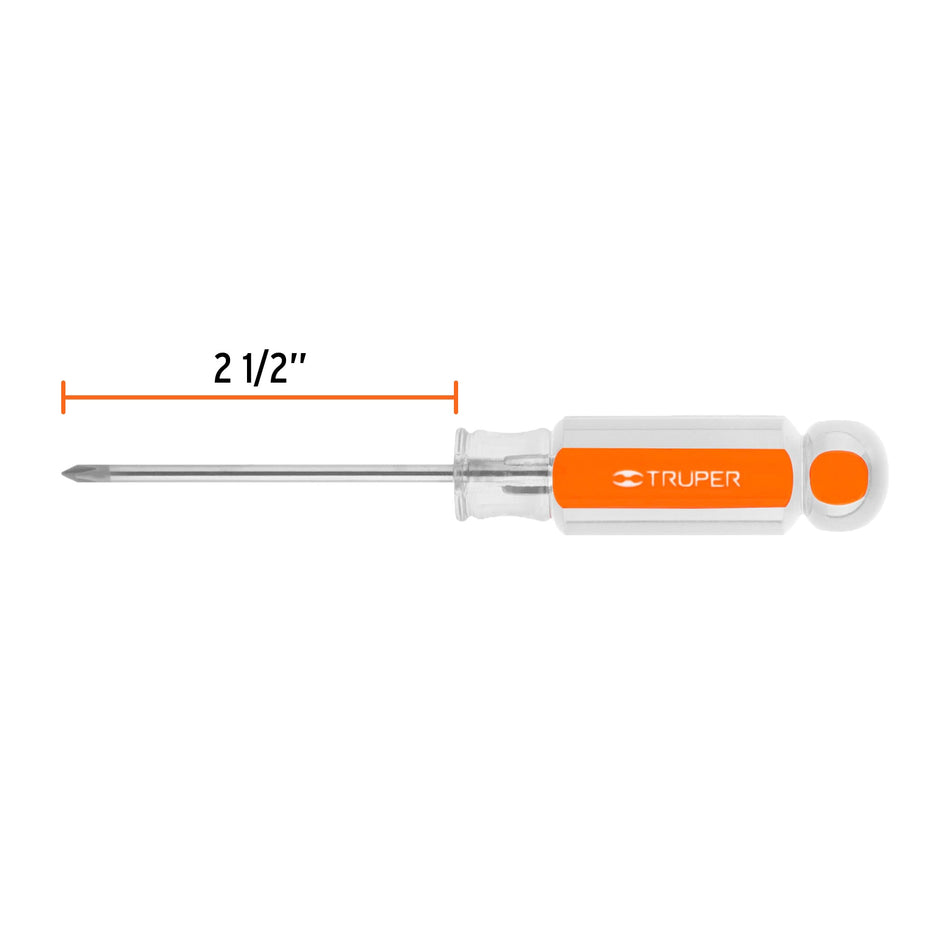 Desarmador de cruz 1/8' x 2-1/2' mango de acetato, Truper Caja con 6, 14050