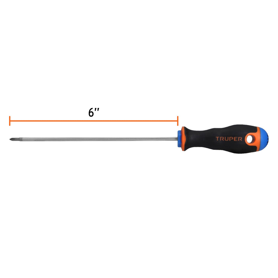 Desarmador de cruz 1/8' x 6' mango Comfort Grip, Truper Caja con 6, 14058