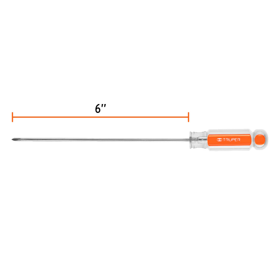 Desarmador de cruz 1/8' x 6' mango de acetato, Truper Caja con 6, 14056