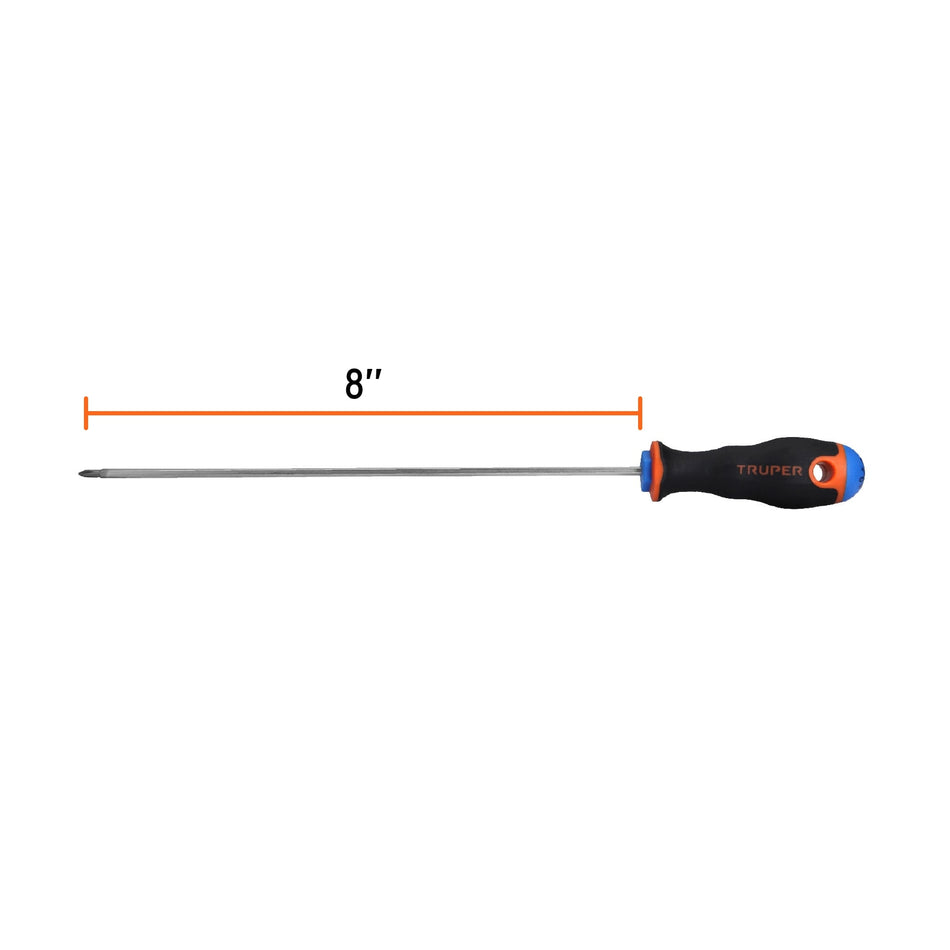 Desarmador de cruz 1/8' x 8' mango Comfort Grip, Truper Caja con 6, 100835
