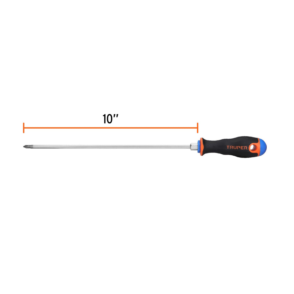 Desarmador de cruz 3/16' x 10' mango Comfort Grip, Truper Caja con 6, 100837