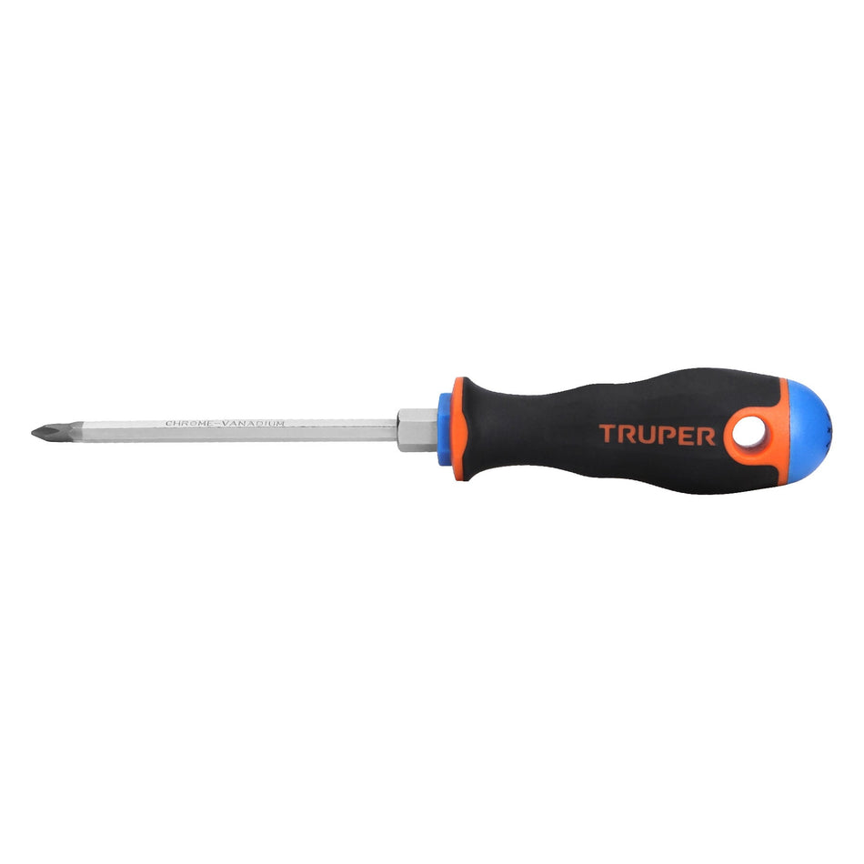 Desarmador de cruz 3/16' x 4' mango Comfort Grip, Truper Caja con 6, 100836