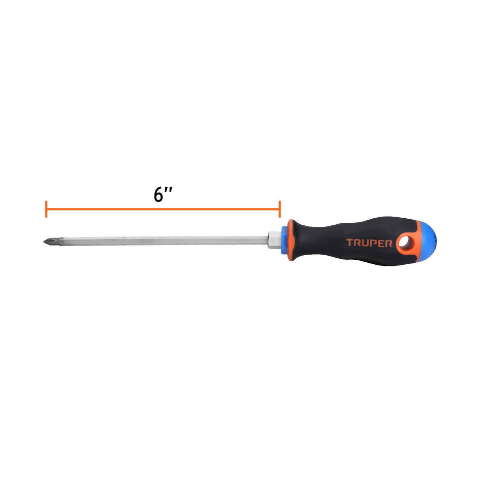 Desarmador de cruz 3/16' x 6' mango Comfort Grip, Truper Caja con 6, 14067