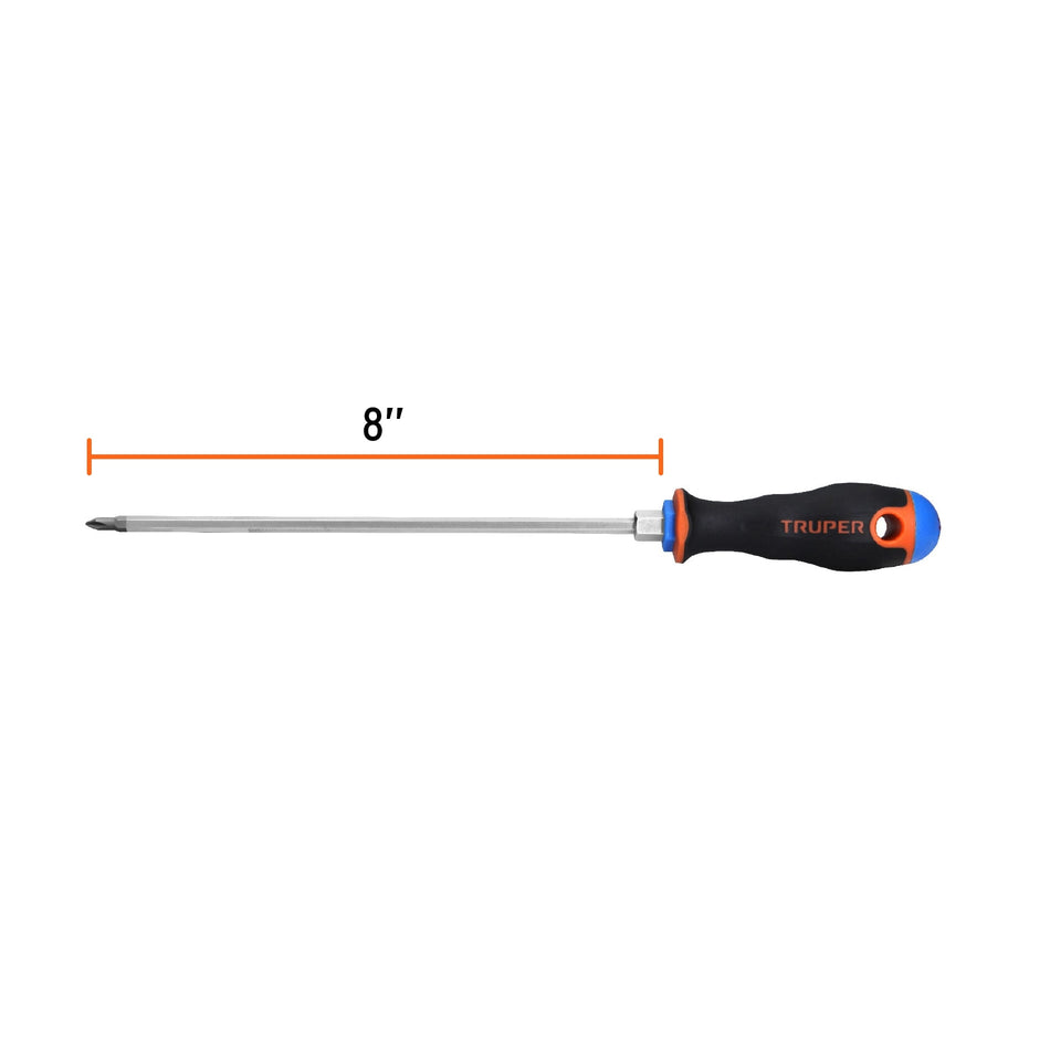 Desarmador de cruz 3/16' x 8' mango Comfort Grip, Truper Caja con 6, 14070