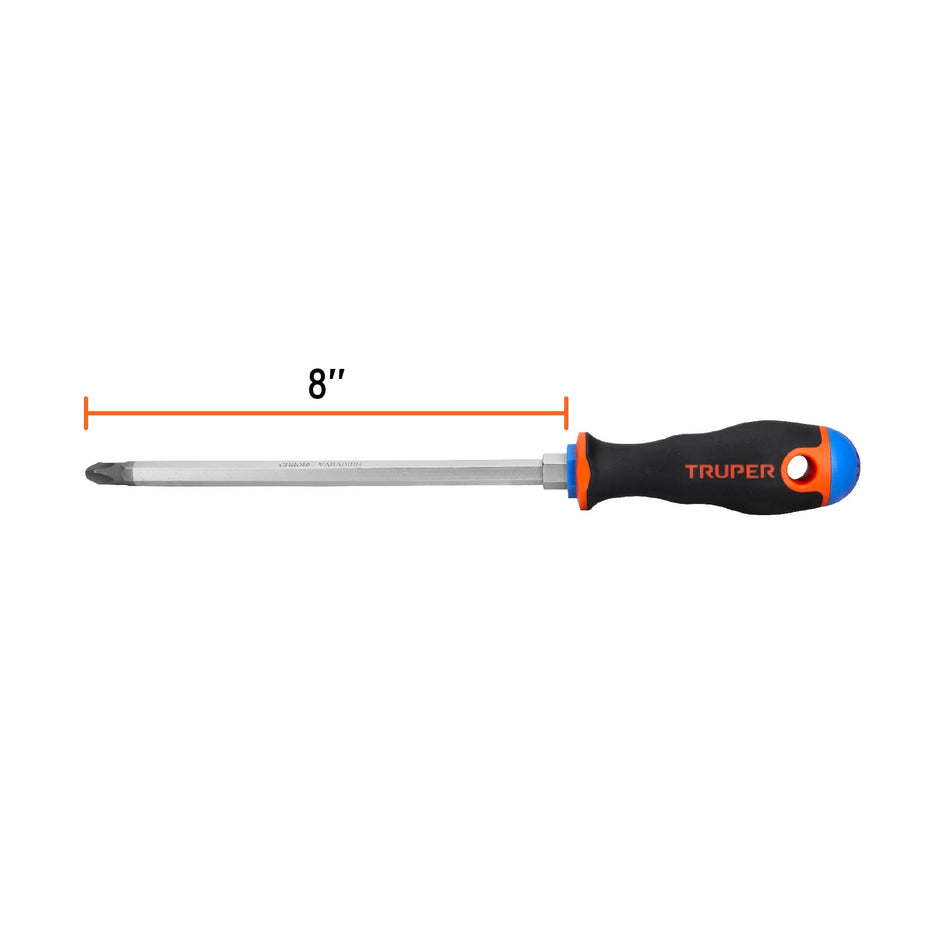 Desarmador de cruz 3/8' x 8' mango Comfort Grip, Truper Caja con 6, 100839