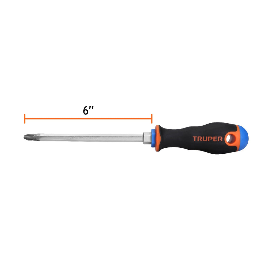 Desarmador de cruz 5/16' x 6' mango Comfort Grip, Truper Caja con 6, 18548