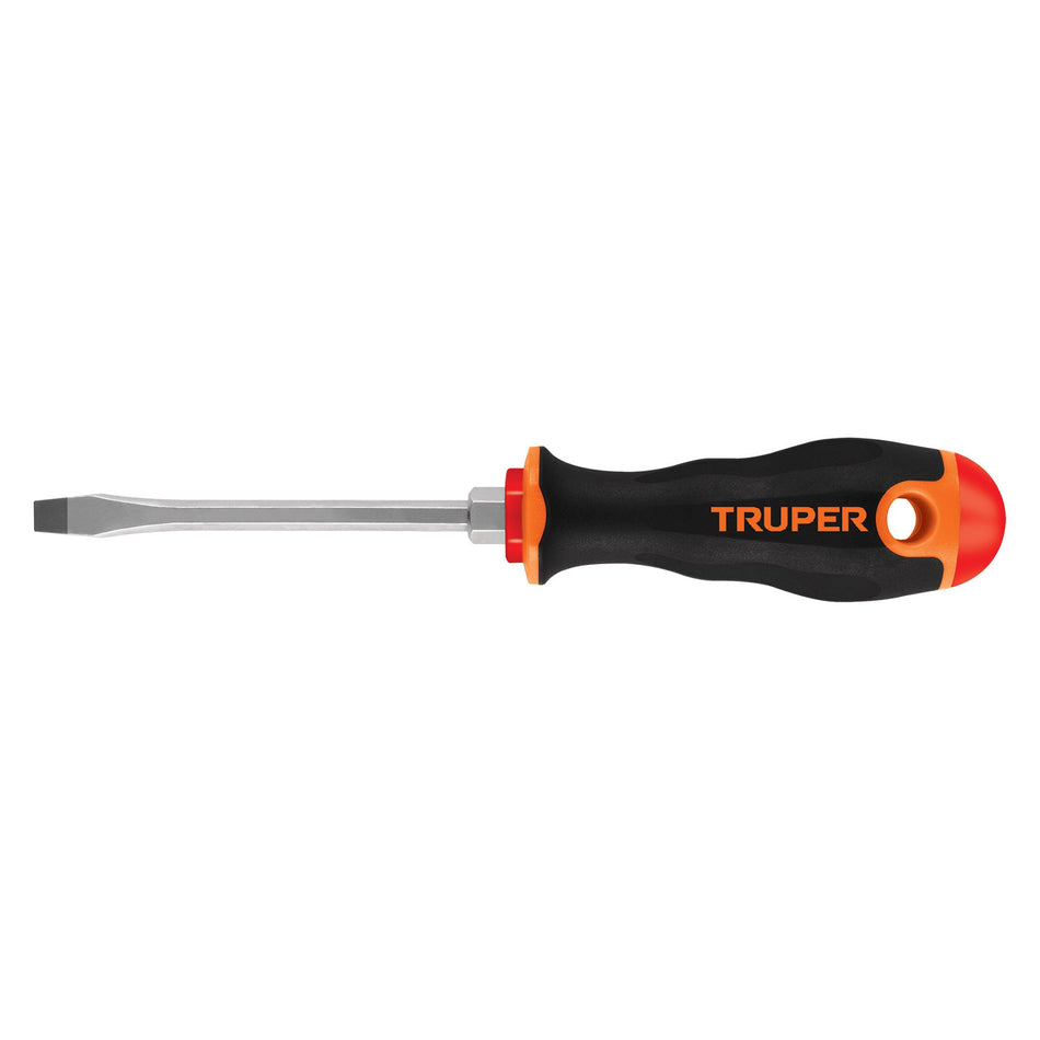 Desarmador plano 1/4' x 4' mango Comfort Grip, Truper Caja con 6, 13998
