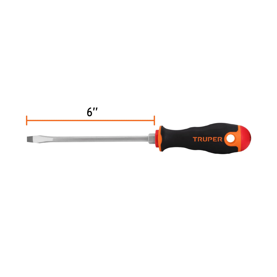 Desarmador plano 1/4' x 6' mango Comfort Grip, Truper Caja con 6, 14000