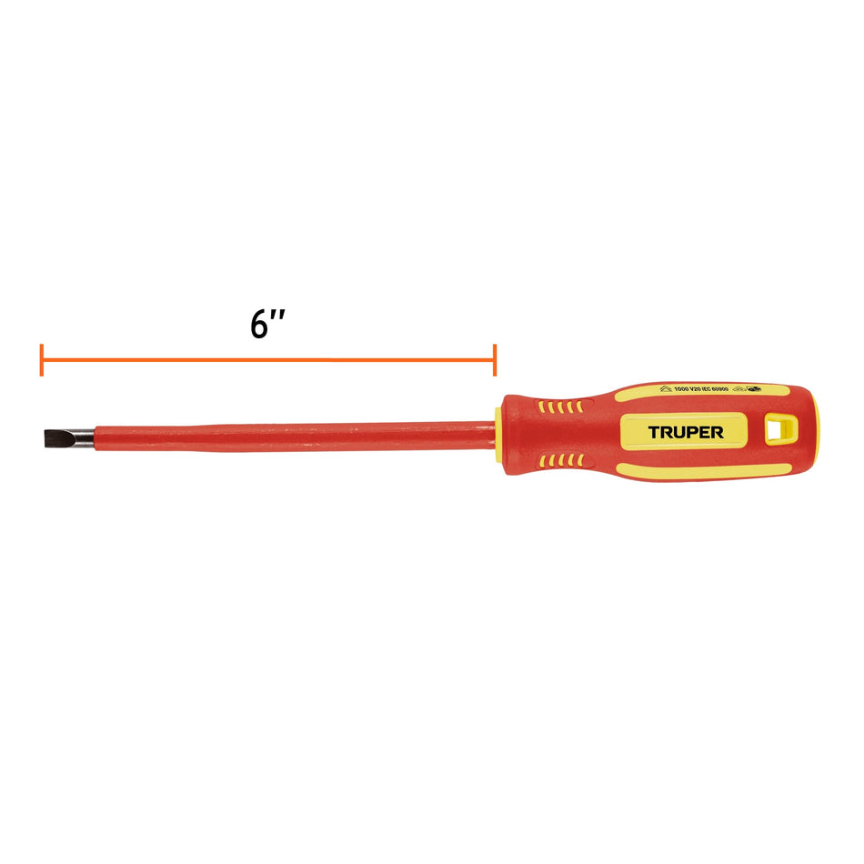 Desarmador dieléctrico plano 1/4' x 6', Truper Caja con 6, 102243