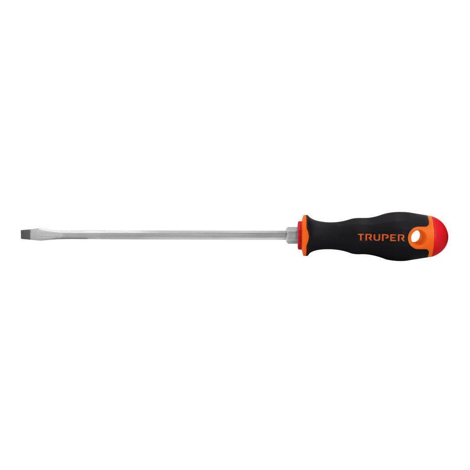 Desarmador plano 1/4' x 8' mango Comfort Grip, Truper Caja con 6, 100833