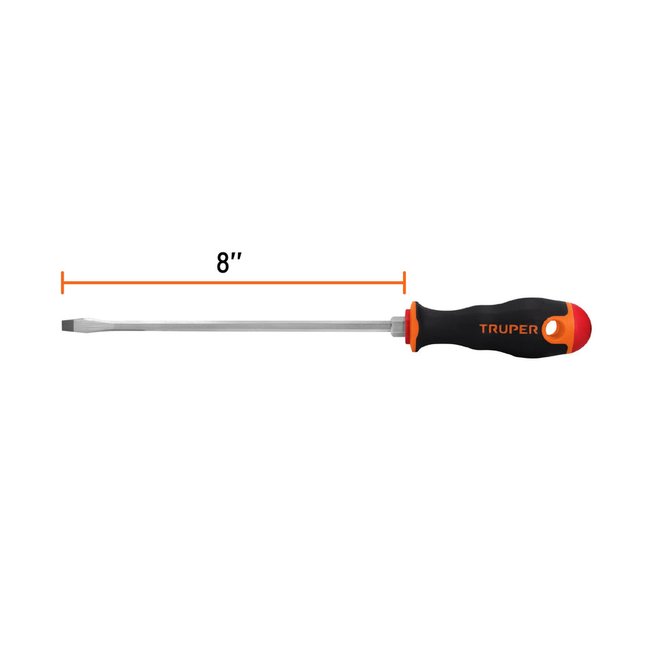 Desarmador plano 1/4' x 8' mango Comfort Grip, Truper Caja con 6, 100833