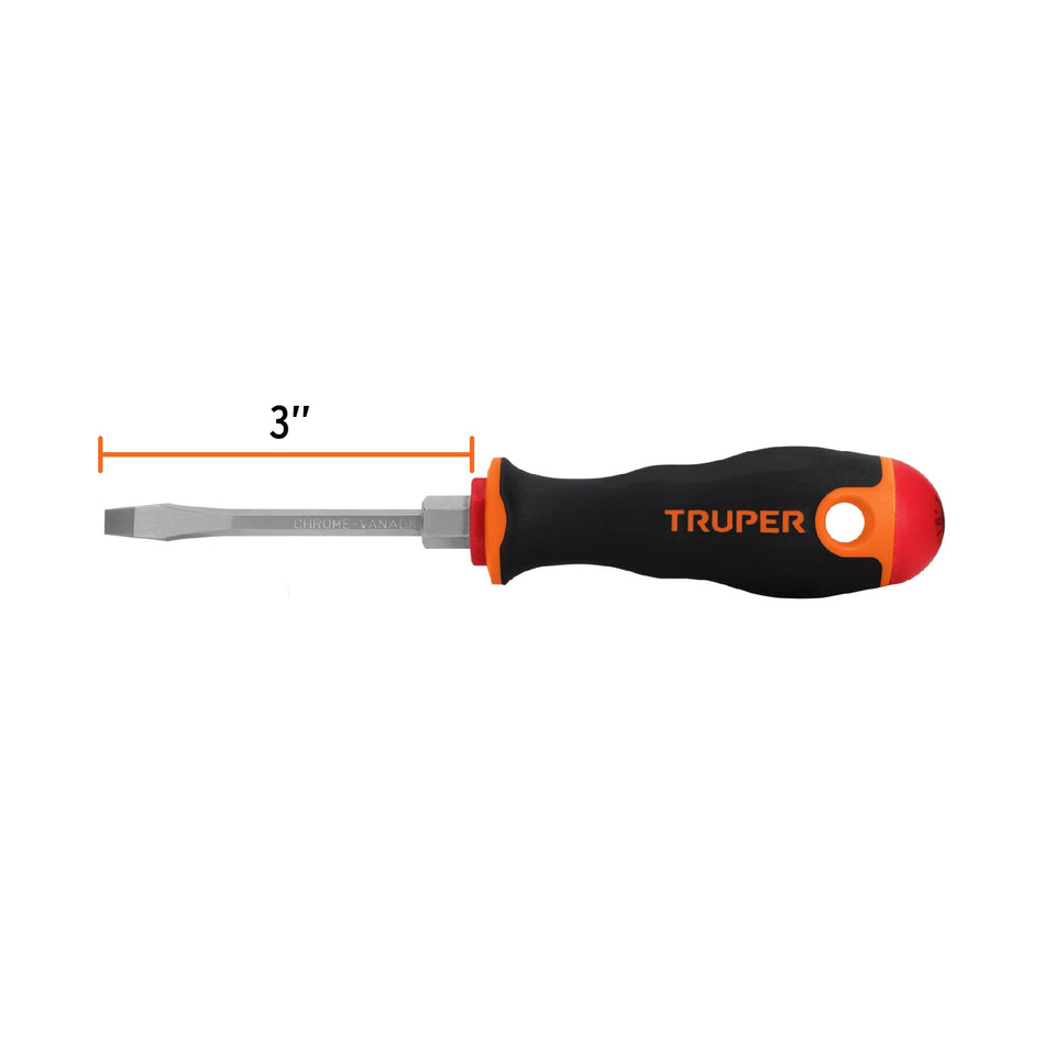 Desarmador plano 3/16' x 3' mango Comfort Grip, Truper Caja con 6, 100831