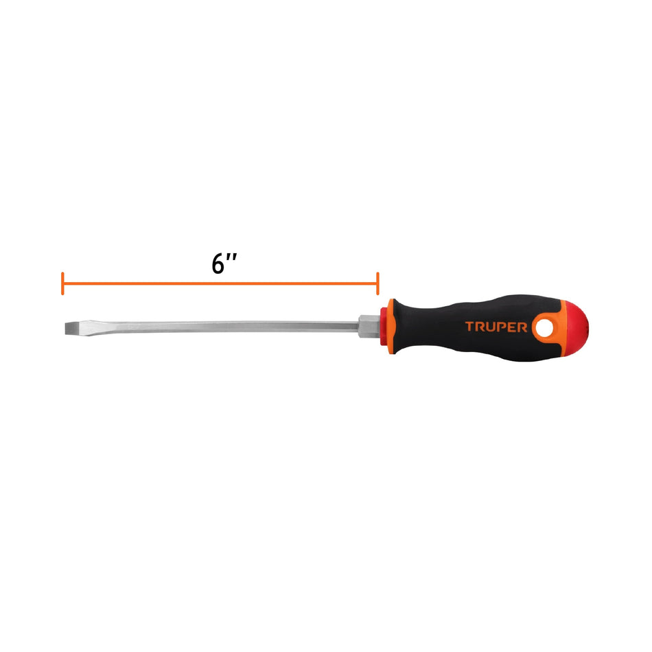 Desarmador plano 3/16' x 6' mango Comfort Grip, Truper Caja con 6, 100832