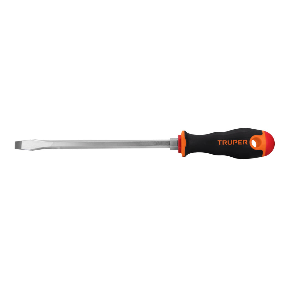 Desarmador plano 3/8' x 8' mango Comfort Grip, Truper Caja con 6, 100834