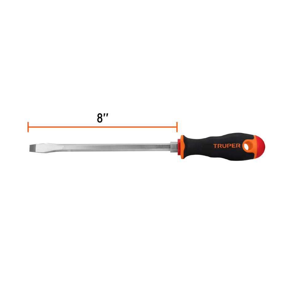 Desarmador plano 3/8' x 8' mango Comfort Grip, Truper Caja con 6, 100834